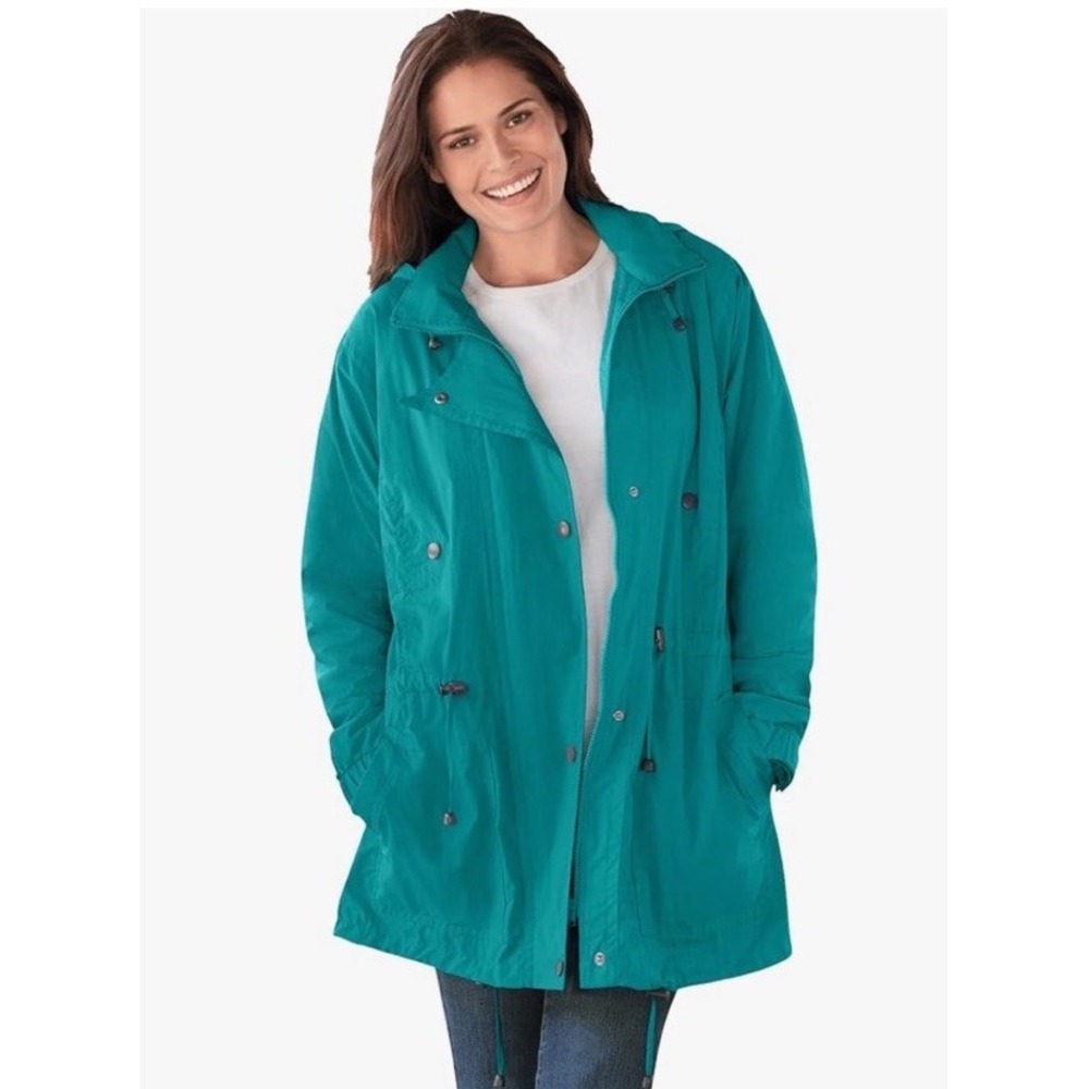 Woman Within Taslon Anorak Jacket With Removable Fleece Lining NWT L